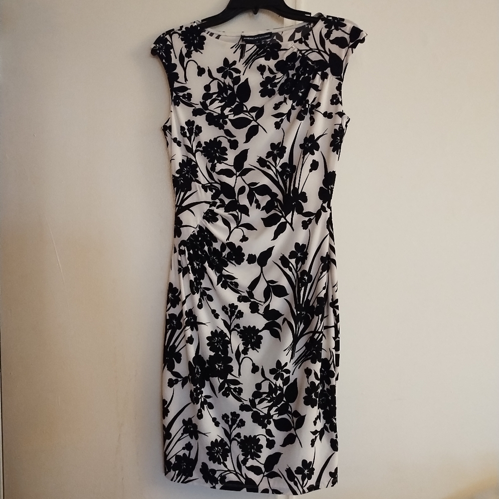 American Living White Dress With Black Floral Print Size 6